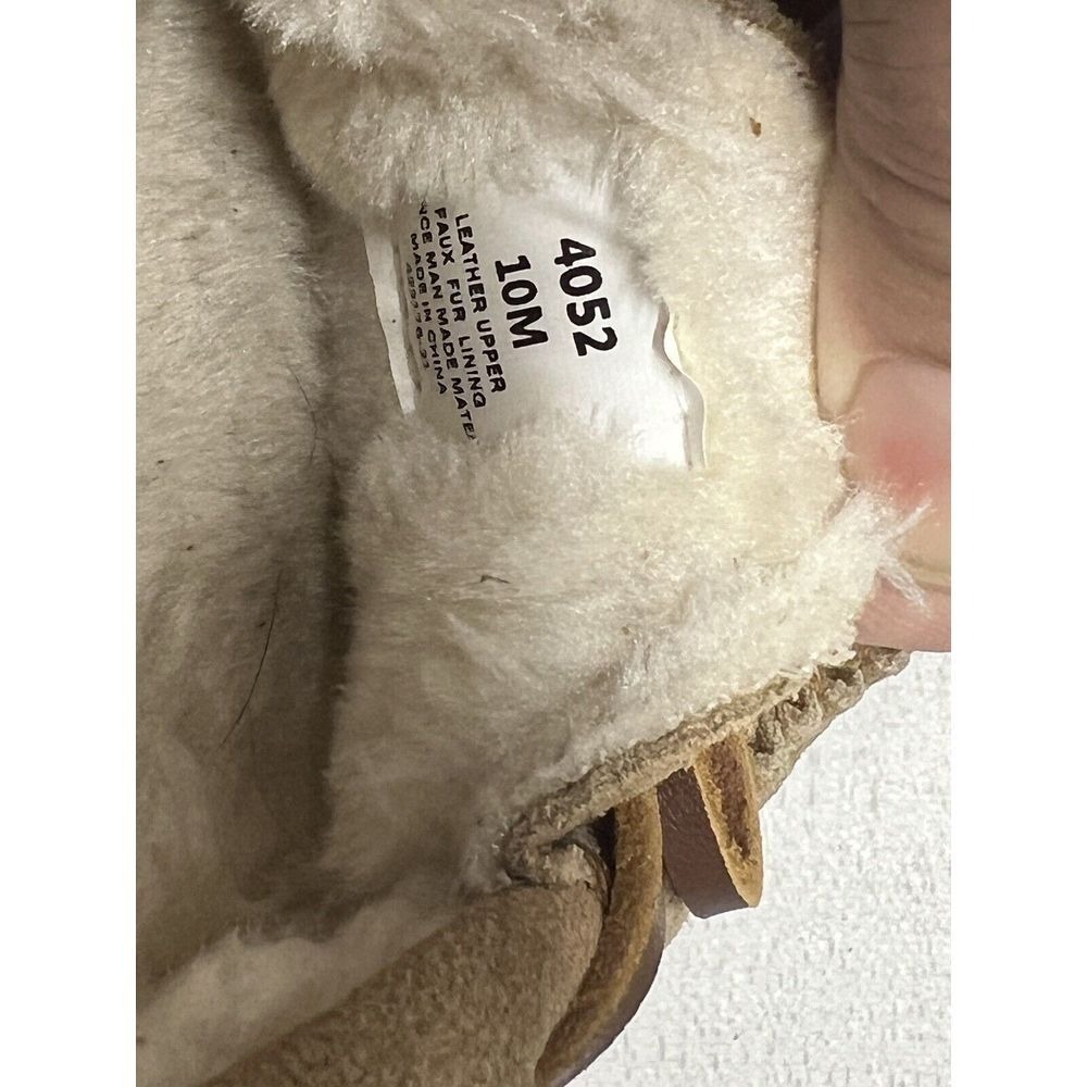 Minnetonka Cally Moccasin Slipper Womens 10 Tan Suede Faux Fur Cabin Boho Cozy - Picture 5 of 5
